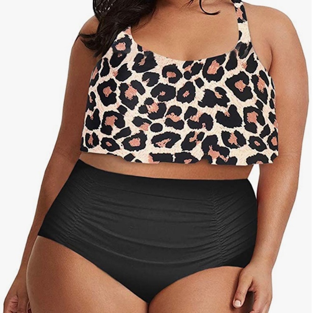 Womens High Waist Plus Size Tummy Control 2 Piece